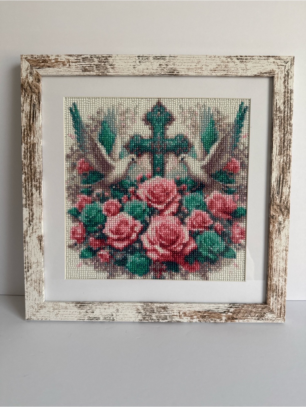 Framed Floral Cross Diamond Art Wall Decor Cottagecore Shabby Chic
